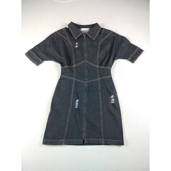 Chicways Denim Dress Women's Small Classiccore‎ Minimalist Retro Basic  Full Zip - Picture 1 of 9